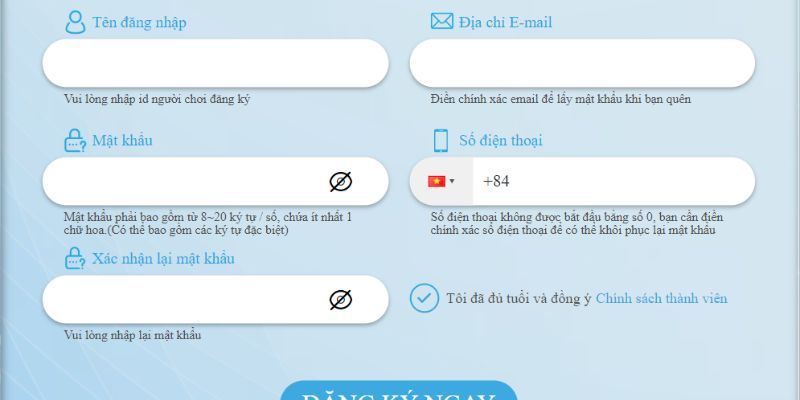 Điền thông tin đăng ký chính xác và bảo mật để tạo tài khoản an toàn Điền thông tin đăng ký chính xác và bảo mật để tạo tài khoản an toàn